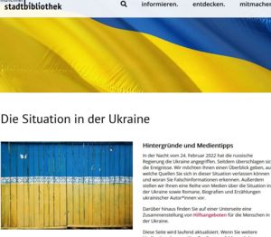 Homepage der Stadtbibliothek München mit Informationszusammenstellung zum Ukraine-Konflikt